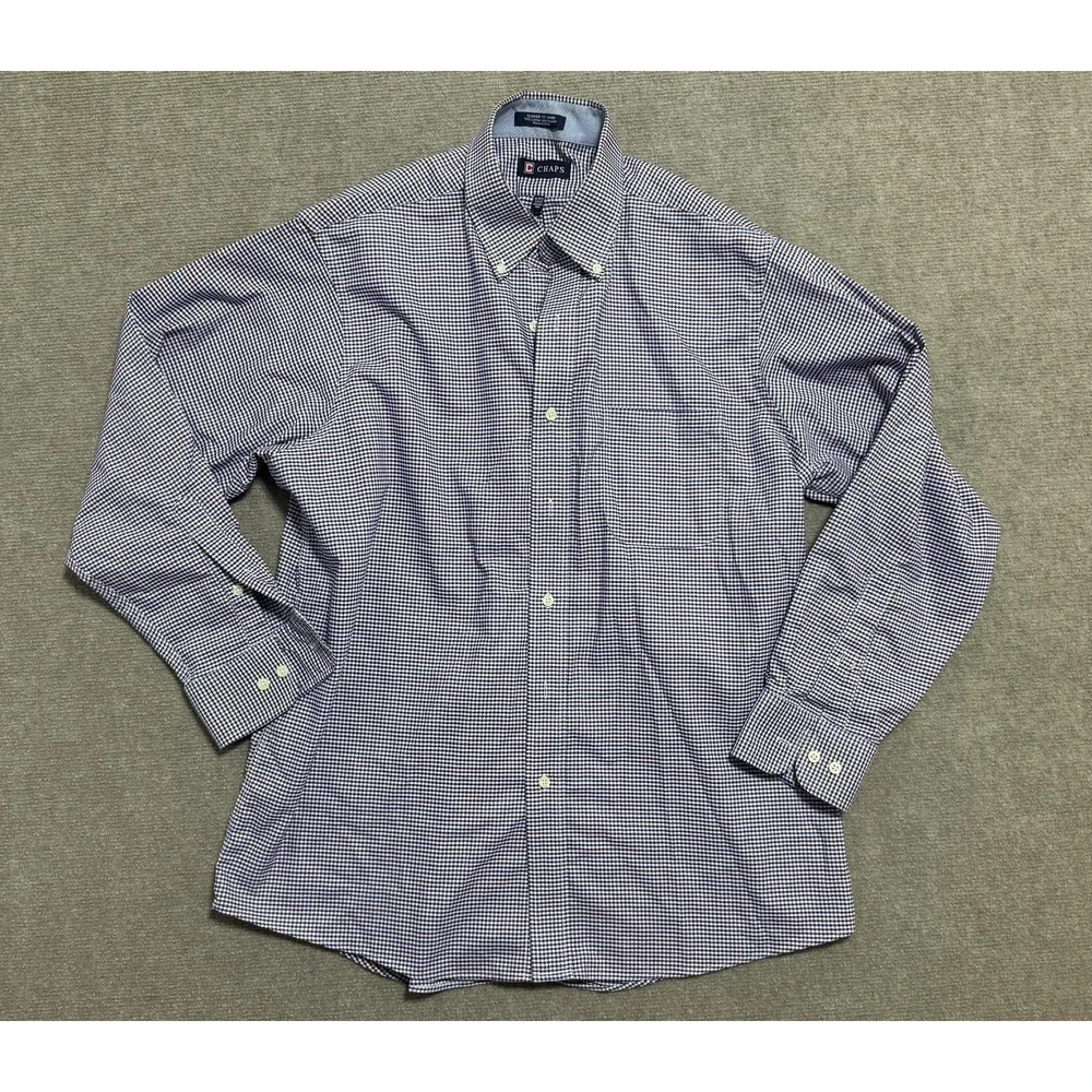 Chaps Shirt Mens 16-16.5 32/33 Blue Red Check Classic Fit Oxford Wrinkle Free‎